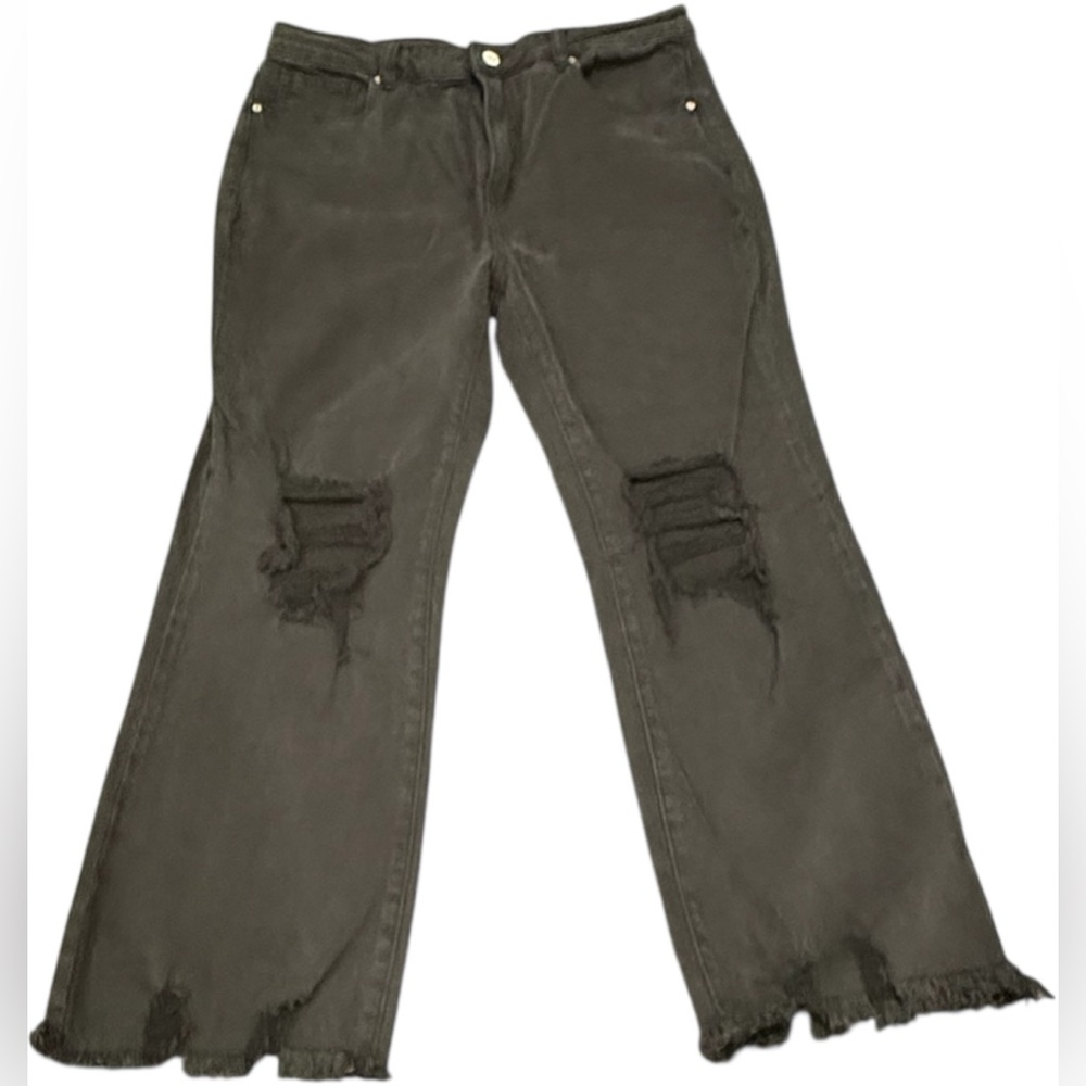 Distressed Black Flare Cropped Jeans